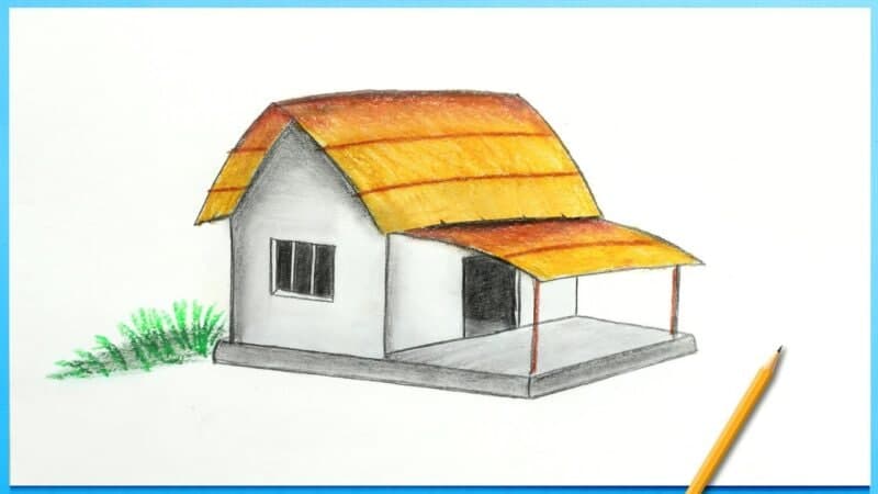 طراحی خانه با مداد | طراحی خانه با مداد سیاه | طراحی نقاشی خانه روستایی